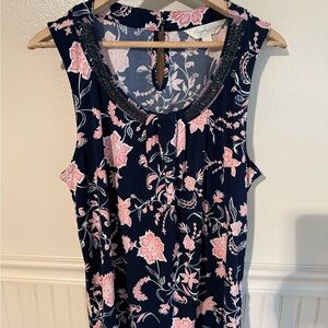 Floral Sleeveless Dress in Navy and Pink